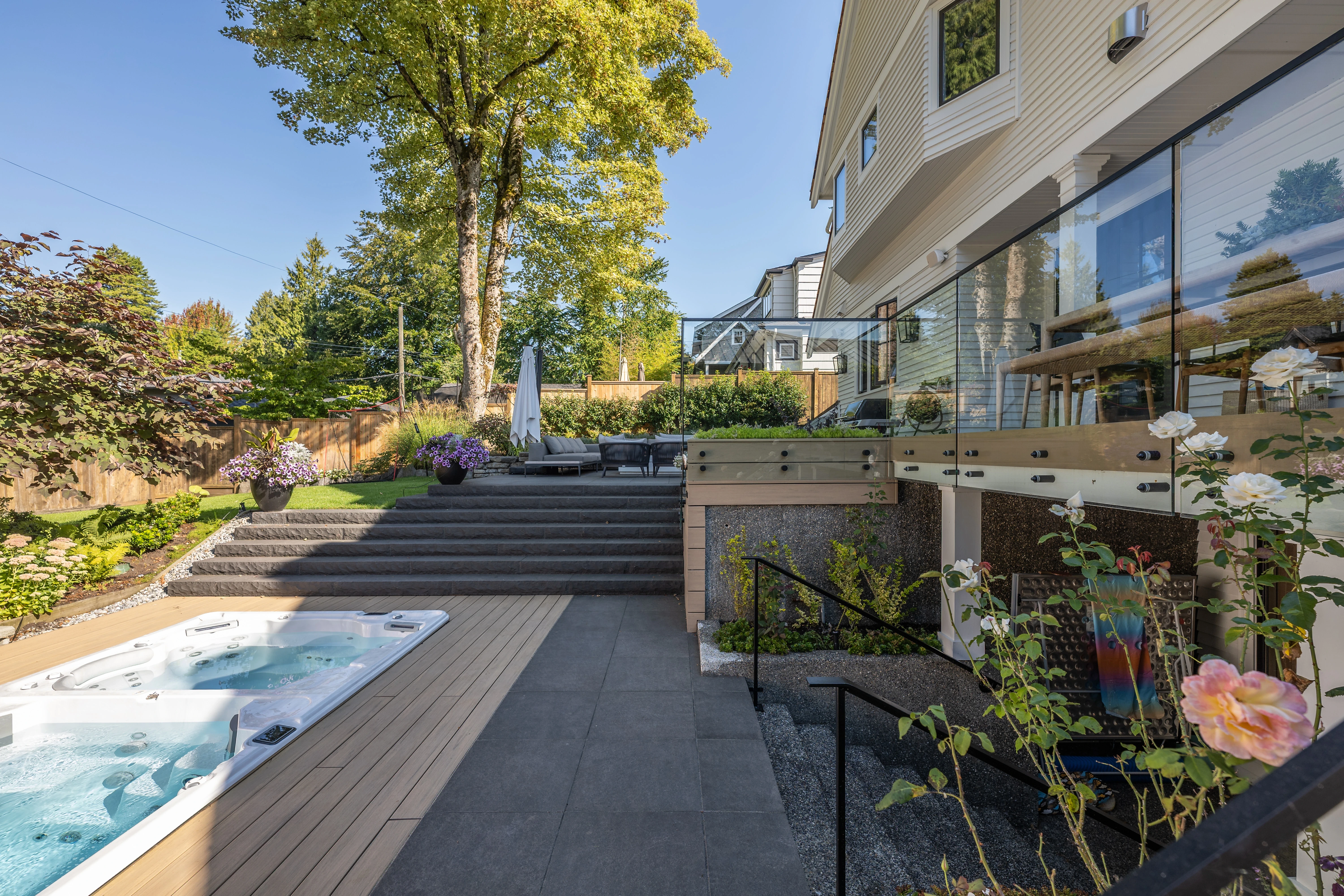 Swim spa, deck and terraced garden steps at MacKenzie