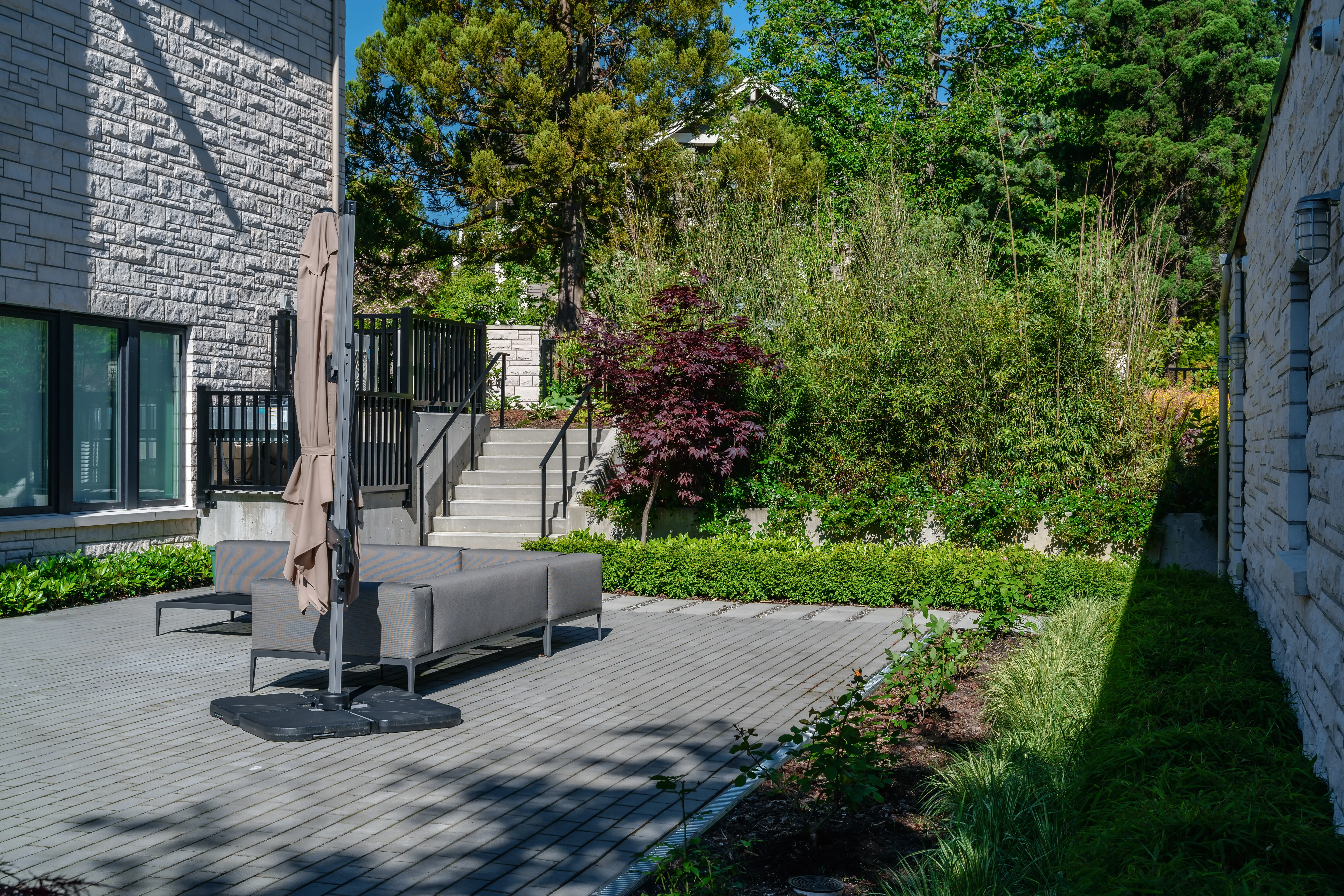 Paved patio with lounge seating and planting at Hudson Street